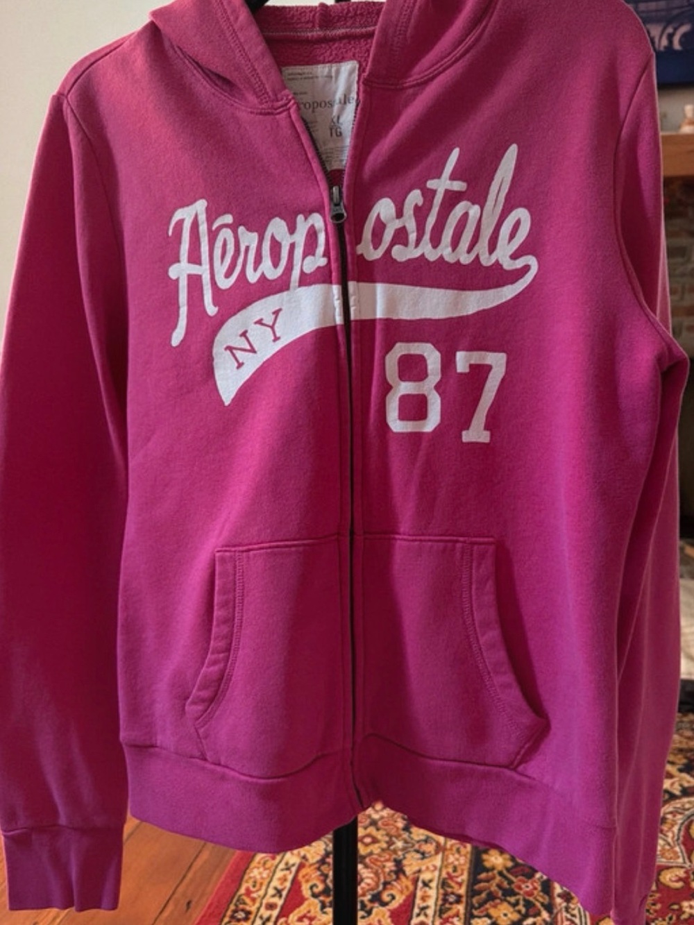 Aeropostale Women’s  Bright Pink Full-Zip Hoodie with White Logo